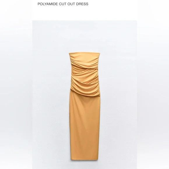 Zara Strapless Dress in Mustard Yellow - Picture 3 of 4